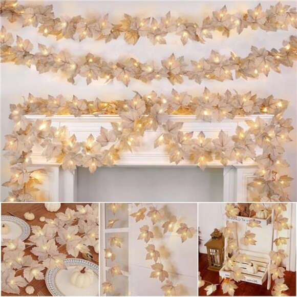 6 Pack & 120 LED Lights, Fall Garland Fall Decorations for Home, Total 39Ft - Picture 1 of 7
